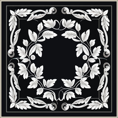 Wall Mural - 3d Beautiful Art Deco floral seamless pattern with white vintage flowers, leaves, swirls, lines, frames on black background. Luxury ornate decorative design. For card, tile, wallpaper, print.