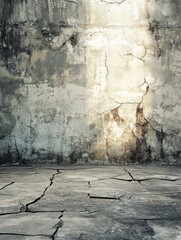 Poster - Ruined building interior with cracked walls and floor provides ample space for text and other elements. Generative AI