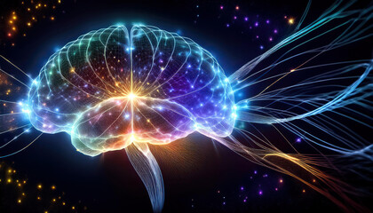 Wall Mural - Flowing Stars Emerge From Brainwaves in a Cosmic Display of Creativity and Thought