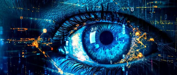 Wall Mural - hacker eye watching cyber data and digital information, concept of technology, hack, network, securi