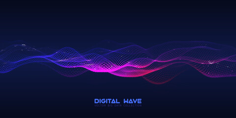 Wall Mural - abstract digital audio wave of particles with bokeh. futuristic ai technology. cyber data flow vecto