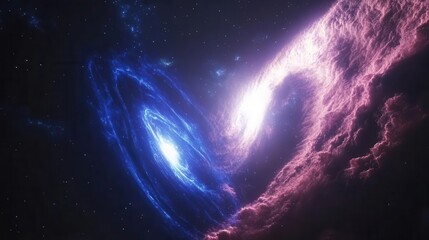 Wall Mural - cosmic aurora dance in deep space with electric blue plasma waves and magenta nebula clouds creating