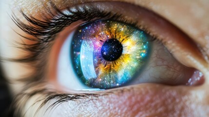 Wall Mural - cosmic vision through human lens capturing universe reflections in iris digital art fantasy portrait