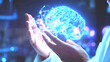 © Anuphong - Brainwave of Discovery: A person gently cradles a glowing, holographic brain, symbolizing the power of the mind, research, and limitless potential.