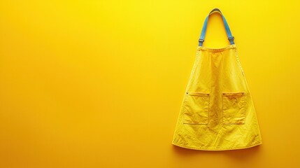 Yellow apron hanging on yellow wall,  background.  Use product display