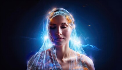 Wall Mural - Wrapped in Radiant Light, a Figure Explores the Boundaries of Self and Spirit in a Surreal Moment