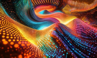 Abstract glowing patterns in vibrant colors, creating an immersive visual experience symbolizing movement.