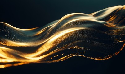 Wall Mural - artistic composition of glowing golden light trails swirling dynamically against a sleek dark backgr