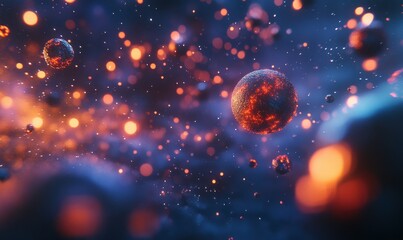 Wall Mural - an otherworldly cosmic view with glowing spheres and particles.