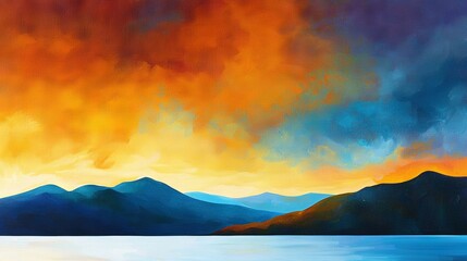Wall Mural - sunset mountain range water