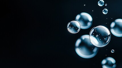 Wall Mural - a cluster of bubbles hovering atop a darkened watery expanse, adorned with droplets below and above