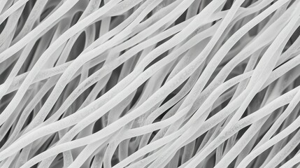   Black & white image of thin white woven fabric strips creating a pattern
