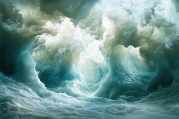 Wall Mural - A mesmerizing digital art depicting a colossal, swirling ocean wave, creating a surreal underwater cavern.