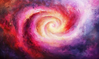 Wall Mural - dramatic abstract painting of swirling pink and purple nebula, softly illuminated to emphasize its c