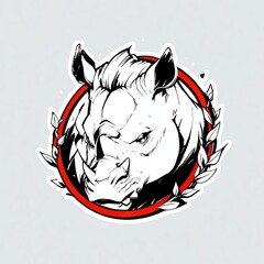 Sticker - Majestic Rhinoceros Head Illustration: A Powerful Symbol of Wildlife