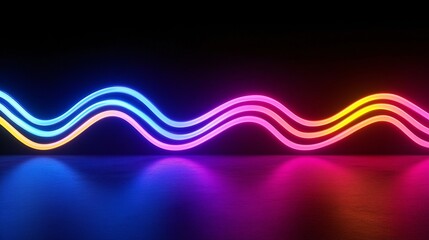 Wall Mural - vibrant neon waves: abstract colorful light lines on dark background
