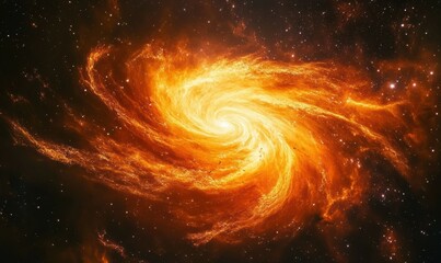 Wall Mural - fiery cosmic nebula with swirling orange and red hues surrounded by countless bright stars, deep spa