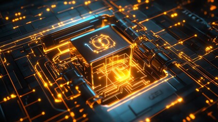 Abstract 3D Render of Glowing Circuitry