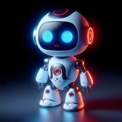 3d render cute mini ai robot with red blue light effect in dark on white background