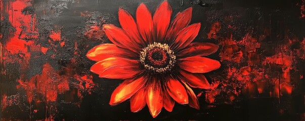 Wall Mural - Vibrant red flower on abstract black and red background