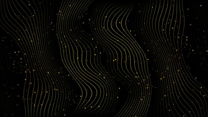 Wall Mural - shiny golden sparkling abstract background with wavy lines and dust particles. seamless looping mini