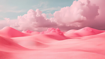 Wall Mural - Surreal pink desert with abstract flowing cloud formation. Otherworldly Desert Mirage. Illustration