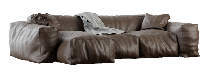 Poster - Big leather sofa isolated on transparent background. 3D render. 3D illustration.