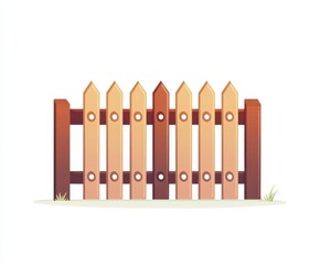 Sticker - Simple Wooden Fence Illustration Brown and Beige Pickets Against White Background