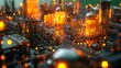 © Rijaliansyah - 3D render of a miniature chemical plant with a glowing light and green background in a futuristic style. Industrial futuristic plant nanotechnology motif concept