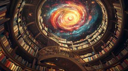 Wall Mural - unique circular library interior