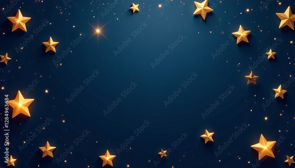Shiny gold stars on dark blue background seamless pattern, gold ...