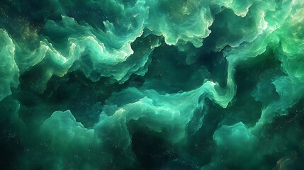 Emerald nebula, cosmic swirls, space background