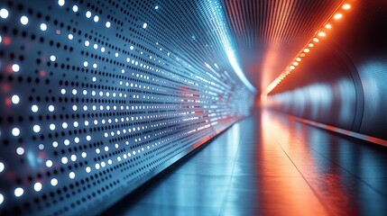 Wall Mural - futuristic tunnel with many glowing lights and various reflections