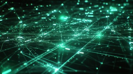 Wall Mural - glowing green lines and nodes forming a complex network representing global communication, data flow