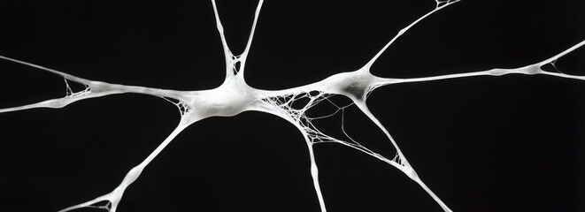 Delicate white web like structures on black background create striking visual