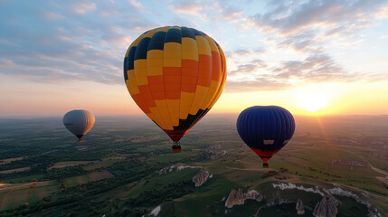 Canvas Print - Breathtaking hot air balloons soaring over scenic valleys at sunset