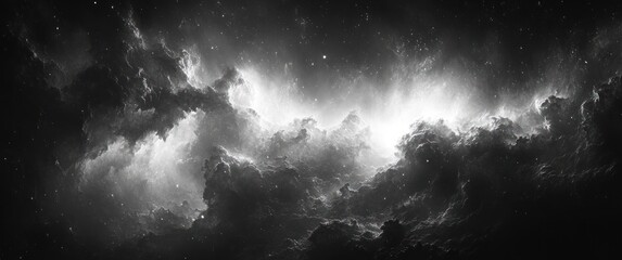Wall Mural - Nebula Stars in Black and White Surrealism with Dramatic Lighting and Cosmos Movement