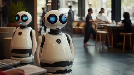 Futuristic Cafe: Robots Serving Customers