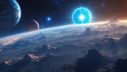 strange planet illuminated by a vivid blue star (Image)