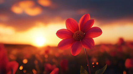 Wall Mural - Stunning flower in the glow of a sunset, highlighting the peaceful transition of day to night