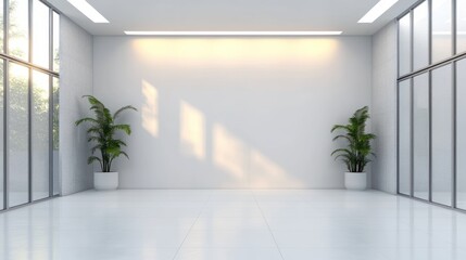Aufkleber - Bright White Minimalist Interior Space with Soft Lighting for Display and Exhibition