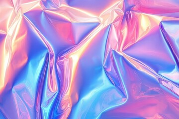 Poster - Holographic Foil Abstract Background Dynamic Texture Crumpled Iridescent 80s Retro Futuristic Pastel Colors