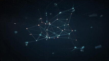 Wall Mural - a computer generated image of a network of lines and dots. the image is dark and the lines and dots 