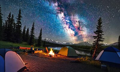 Wall Mural - dynamic view of a camping tent in the mountains
