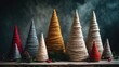 © TheWaterMeloonProjec - Scene featuring festive crafts with handmade, naturally colored yarn cone Christmas trees. DIY eco-friendly organic holiday ornaments.