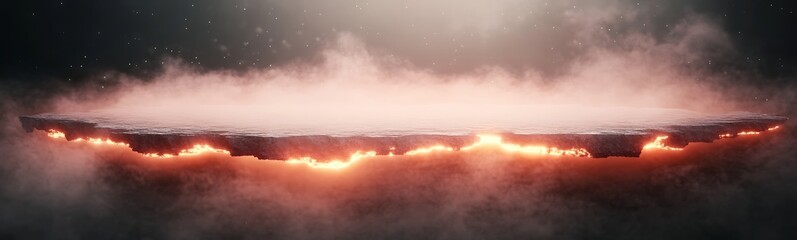Poster - A glowing, ethereal disc surrounded by mist and light in a cosmic setting.