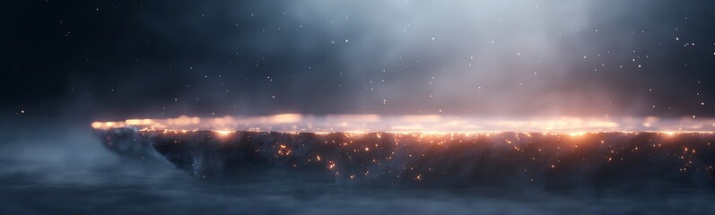 Aufkleber - Futuristic landscape with glowing edges, shrouded in mist and mystery.