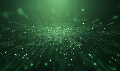 Aufkleber - Abstract green particles shimmering in a dark background, creating a sense of depth and movement.