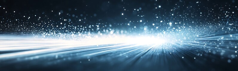 Poster - Abstract light rays with sparkling particles creating a dynamic, ethereal atmosphere.