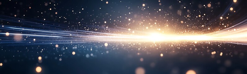 Poster - Radiant light streaks through a dark background with sparkling particles, creating a dynamic visual effect.